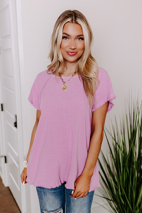 Open Book Frayed Shift Top In Violet