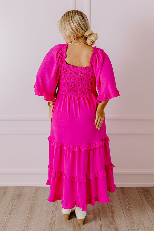 Toes In The Sand Smocked Midi in Hot Pink Curves