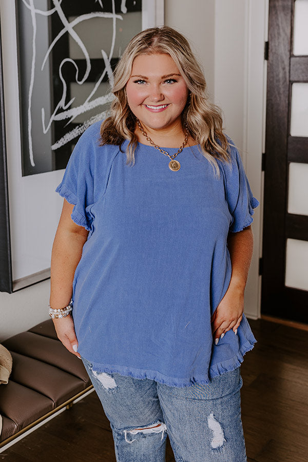 Open Book Frayed Shift Top In Dark Periwinkle Curves