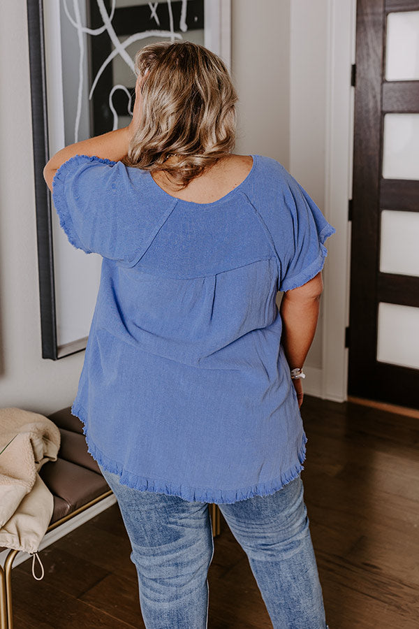 Open Book Frayed Shift Top In Dark Periwinkle Curves