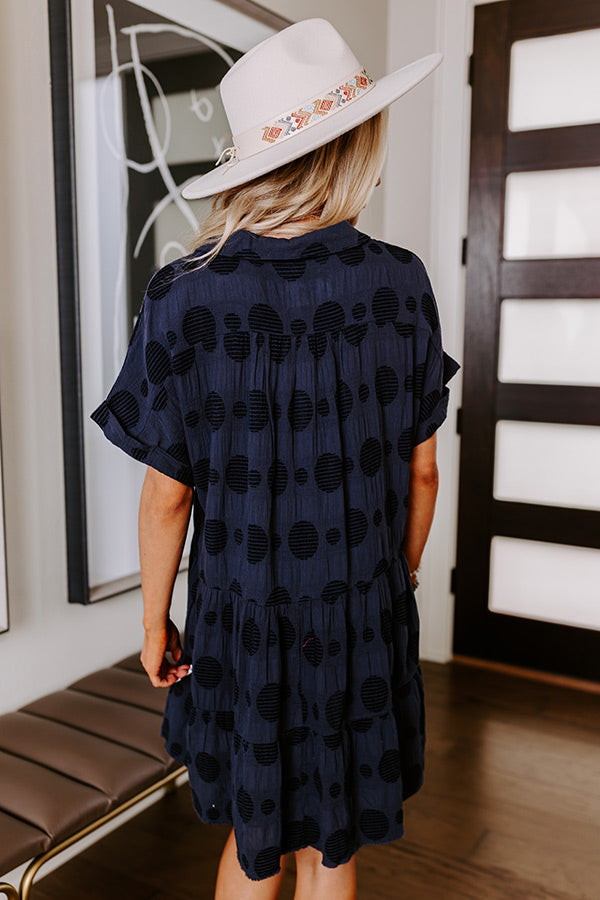 navy blue babydoll dress Ready For Vacay Embroidered in S / Navy Handling the garments with care Mixed Media Babydoll Dress, Navy