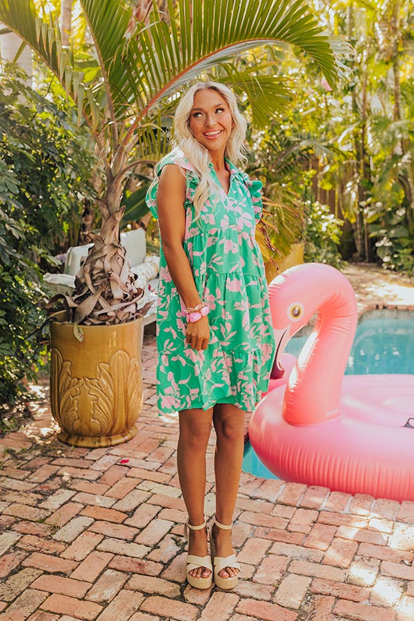 Cabana Date Floral Dress In Kelly Green Cabana Date Floral Dress In Kelly Green