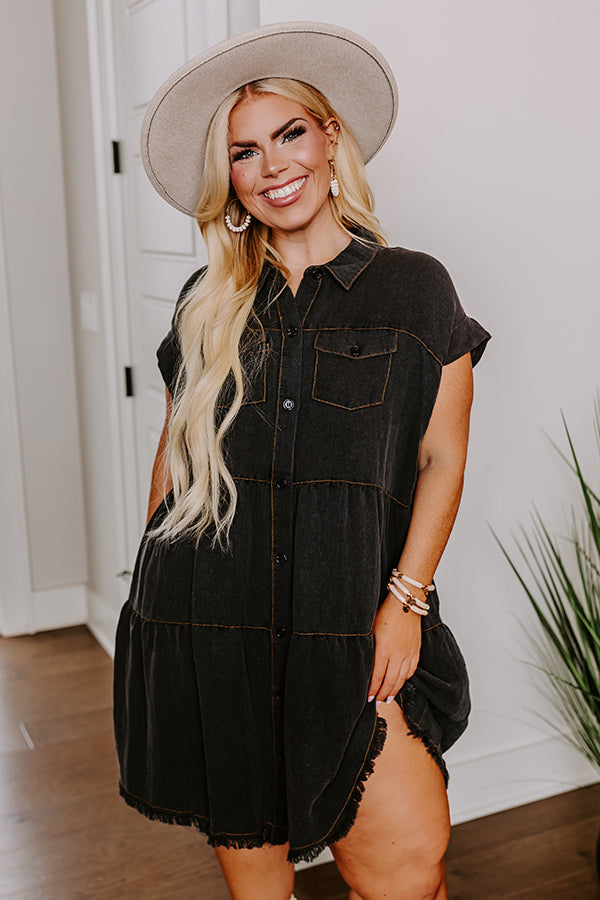 Kaleidoscope Ways Mineral Wash Mini Dress In Black Curves