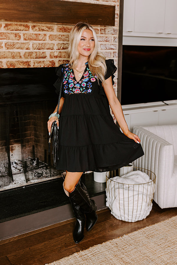 Hidden Bungalow Embroidered Dress In Black