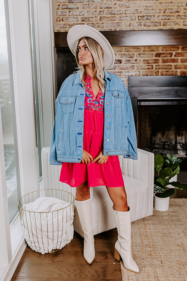 Hidden Bungalow Embroidered Dress In Hot Pink