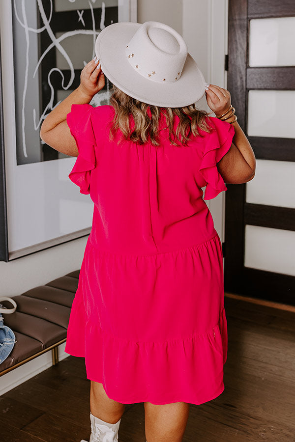 hot pink embroidered dress Hot Pink Embroidery Cut Out Sleeve Elastic Waist Tiered Maxi Dress