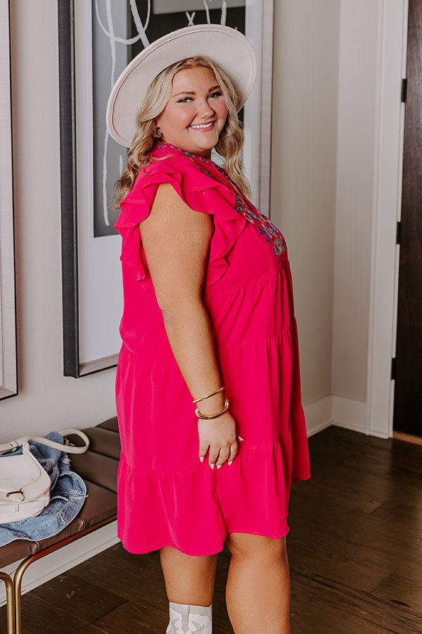 Hidden Bungalow Embroidered Dress In Hot Pink Curves