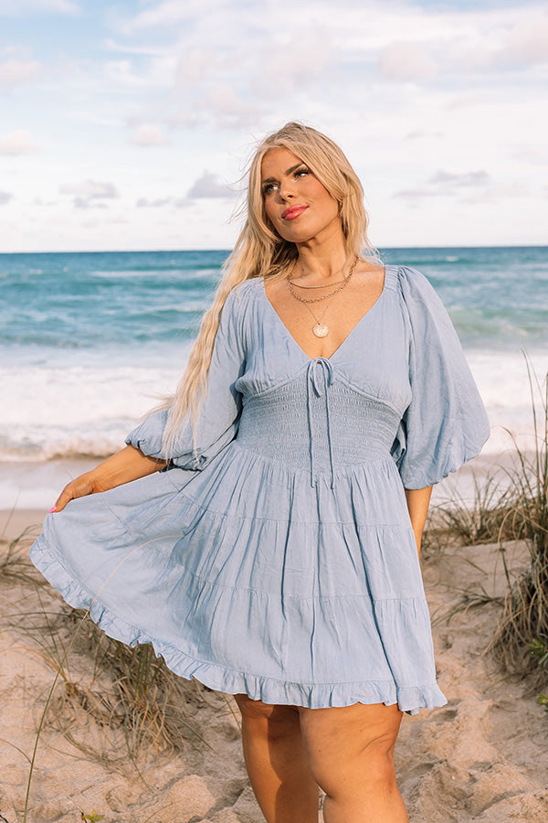 blue smocked mini dress Women's Coastal Poplin Smocked Mini Dress