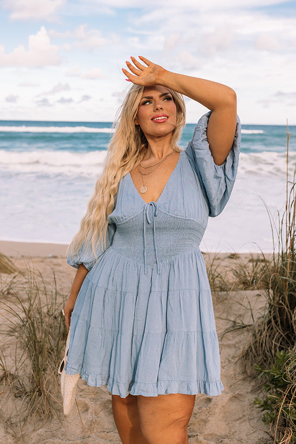 Whispering Muse Smocked Mini Dress In Sky Blue Curves