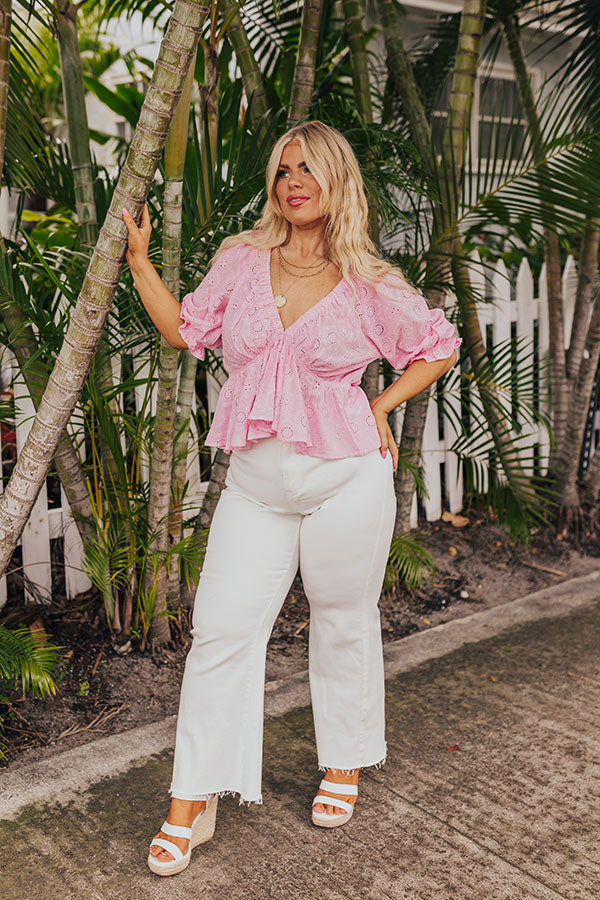 The Next Chapter Eyelet Top In Pink Curves