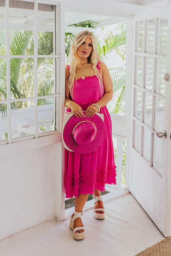 Summer Mirage Ruffle Midi Dress in Hot Pink Curves