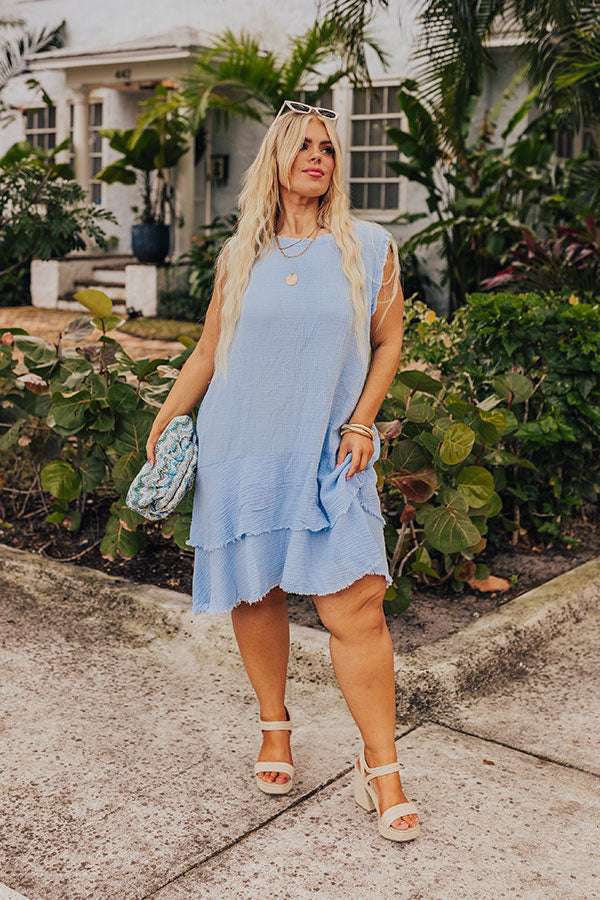 Spring Sunshine Frayed Dress in Sky Blue Curves