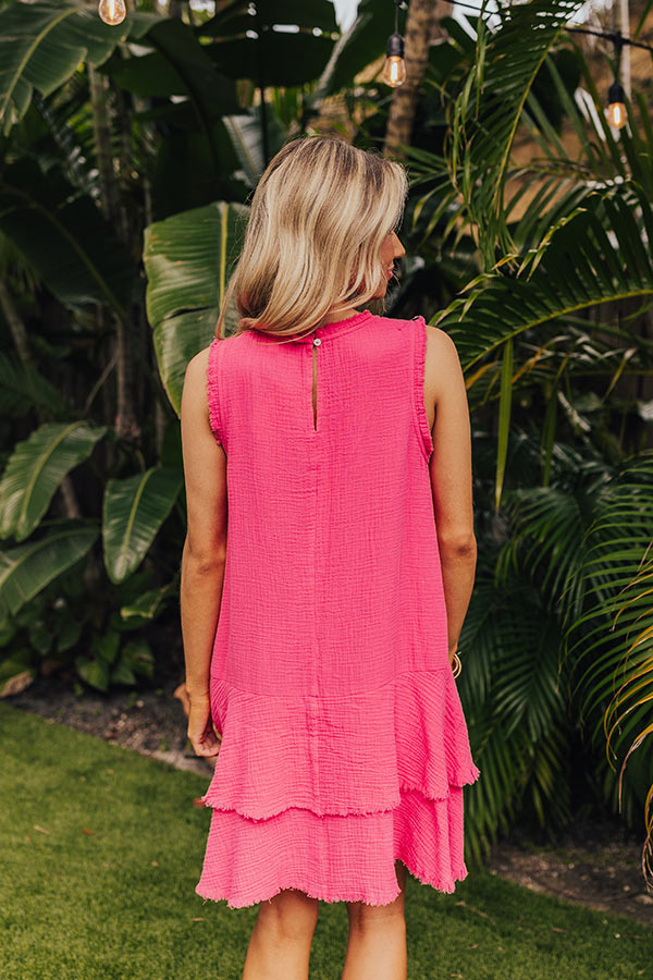 Spring Sunshine Frayed Dress in Hot Pink