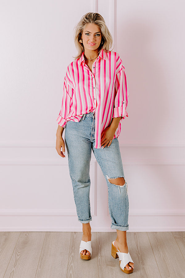 Stripe Along Satin Button Up