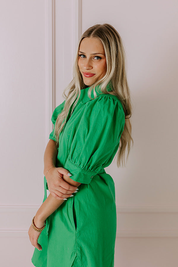 Coastal Views Button Down Mini Dress in Kelly Green Coastal Views Button Down Mini Dress in Kelly Green