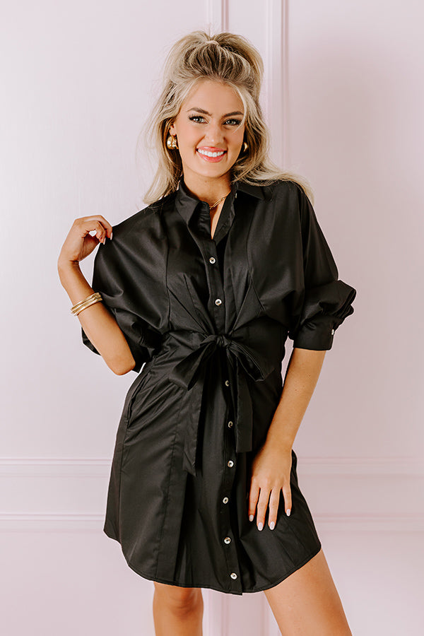 Mykonos Stroll Button Down Mini Dress in Black