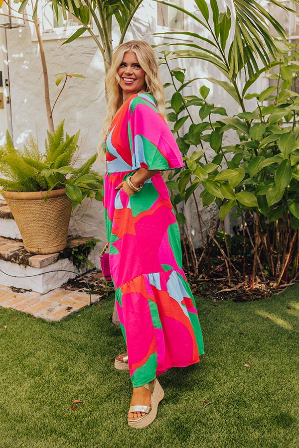 hot pink color block dress Got Your Attention Colorblock Cutout Midi Dress