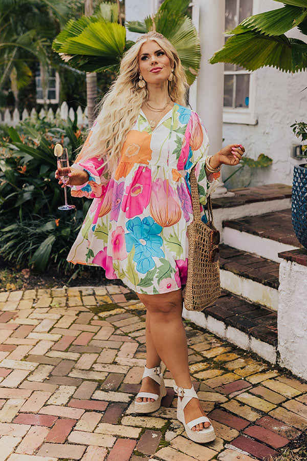 Floral Embrace Mini Dress in White Curves Floral Embrace Mini Dress in White Curves