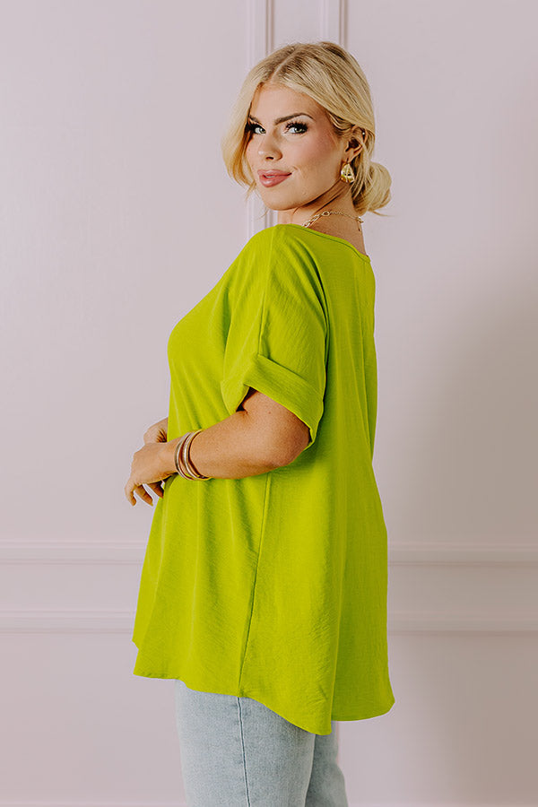 Champagne And Peonies Shift Top In Lime Curves   