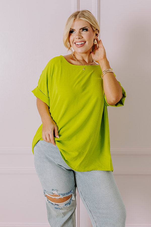 Champagne And Peonies Shift Top In Lime Curves   