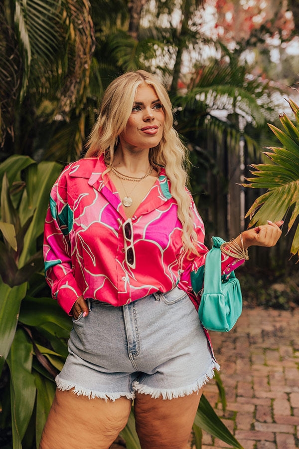 The Next Chapter Satin Button Up in Hot Pink Curves