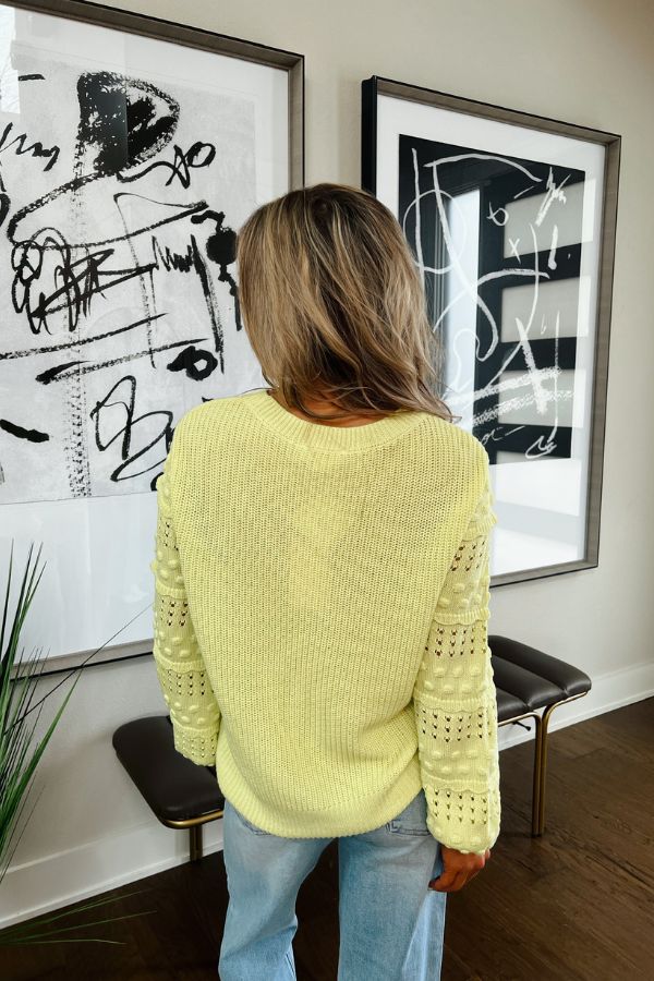 Cityscape Charm Knit Sweater Top in Neon Yellow