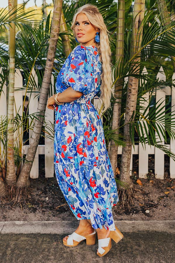 royal blue floral midi dress NURSING COLLECTION: It's Your Story Royal Blue Floral Midi Dress, X-Small - The Mint Julep Boutique