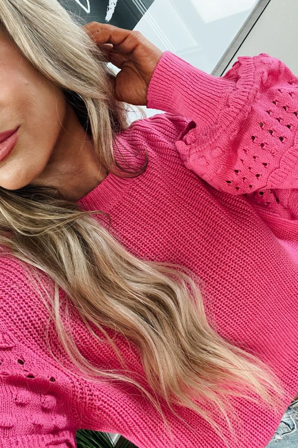 Cityscape Charm Knit Sweater Top in Hot Pink