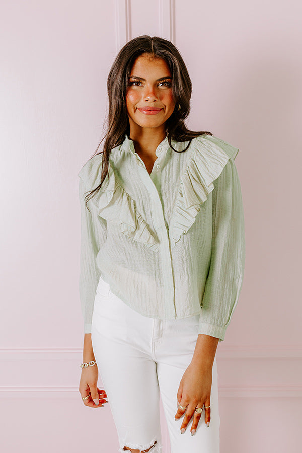 French Market Ruffle Top in Mint
