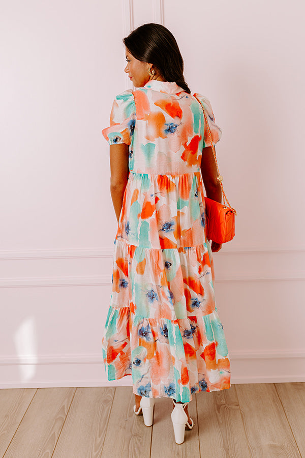 Graceful Moment Floral Midi in Coral