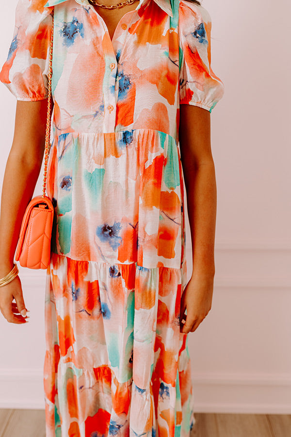 Graceful Moment Floral Midi in Coral