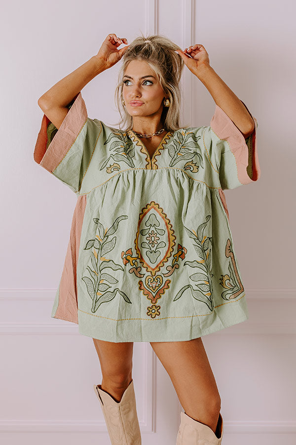 Sweet Duet Embroidered Babydoll Dress in Mint