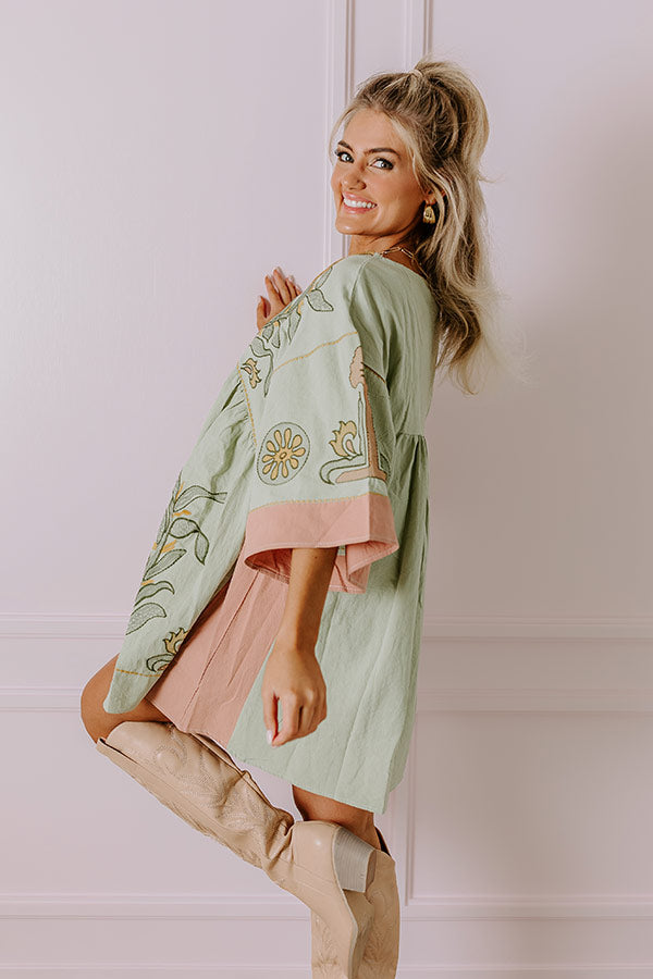 Sweet Duet Embroidered Babydoll Dress in Mint