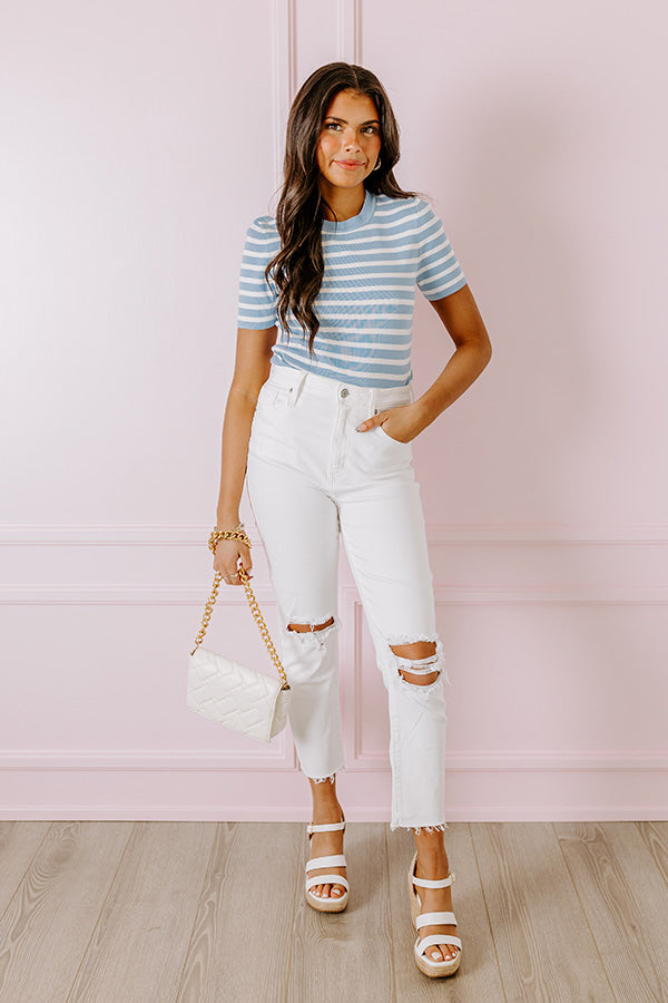 Vacay Mode Stripe Top in Sky Blue