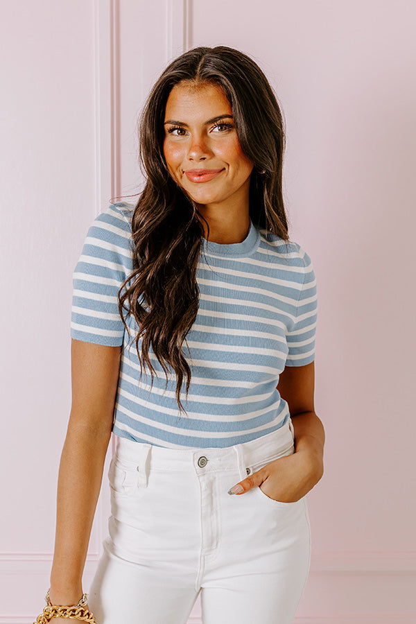 Vacay Mode Stripe Top in Sky Blue