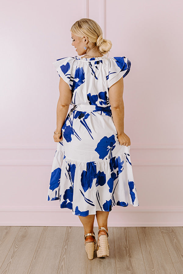 French Riviera Floral Midi in White Curves