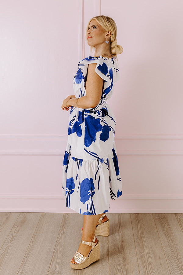 French Riviera Floral Midi in White Curves