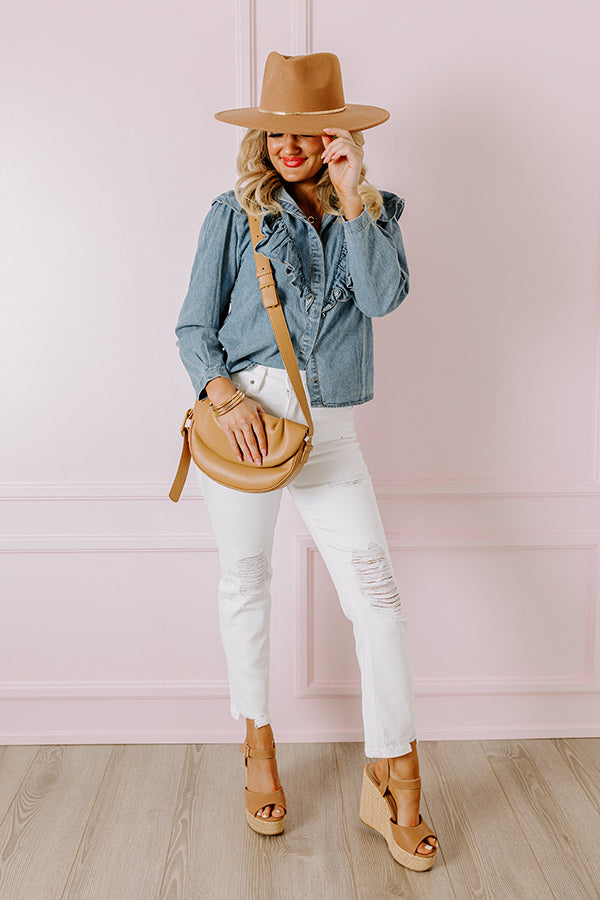 City Stroll Denim Ruffle Top