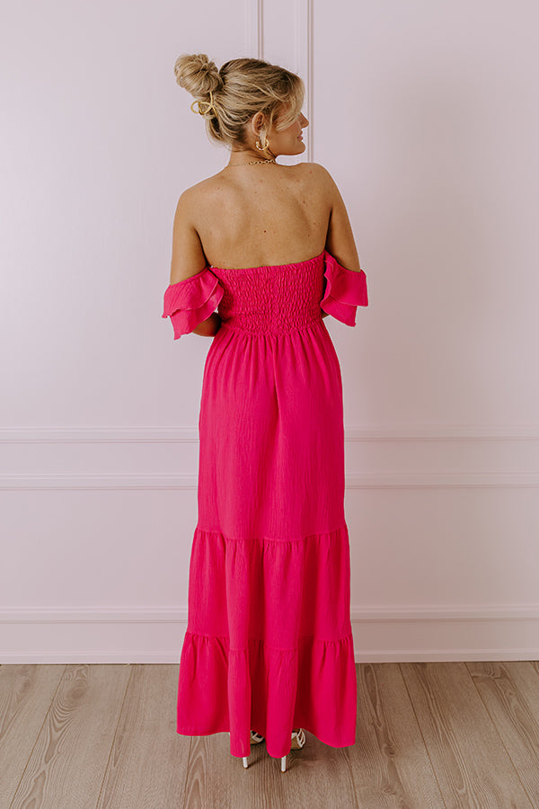 Seaside Chic Smocked Maxi In Hot Pink