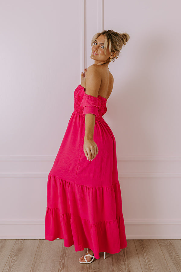 Seaside Chic Smocked Maxi In Hot Pink