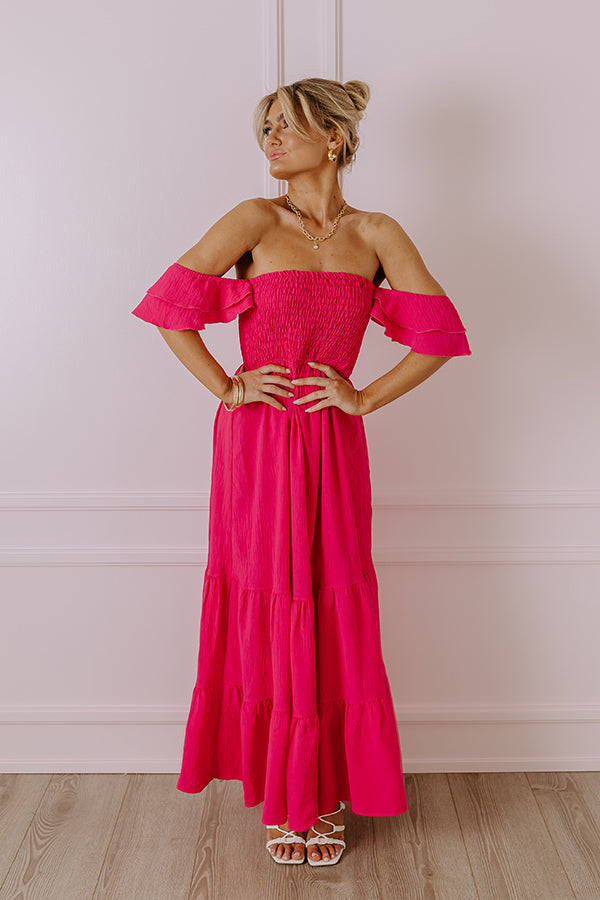 Seaside Chic Smocked Maxi In Hot Pink