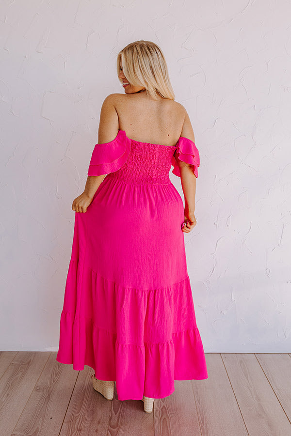 Seaside Chic Smocked Maxi In Hot Pink Curves