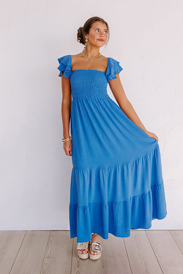 Seaside Chic Smocked Maxi In Ocean Blue