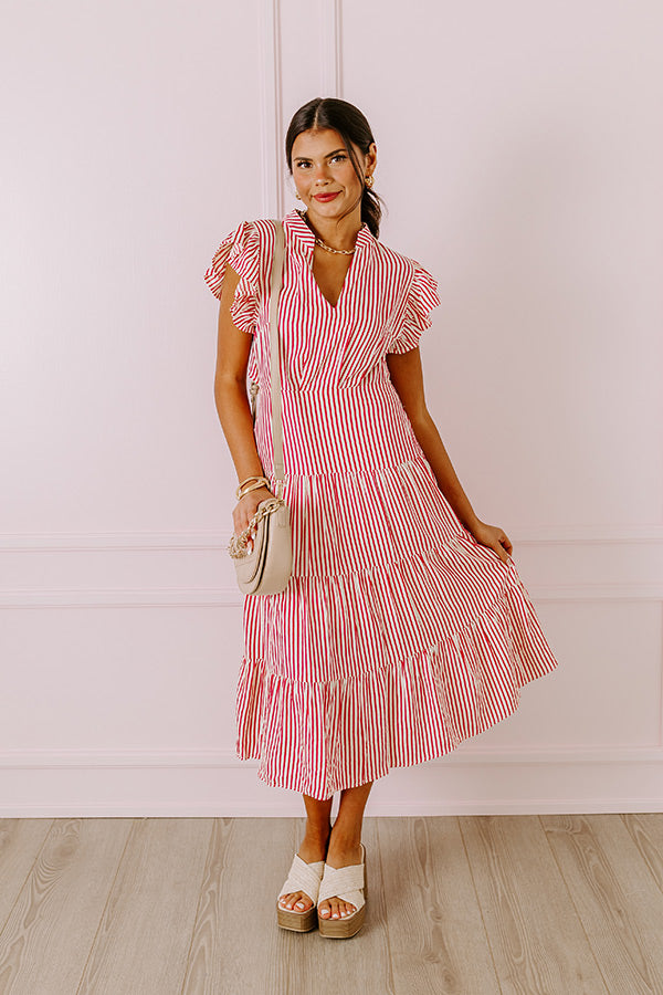 Bayside Brunch Stripe Midi in Hot Pink