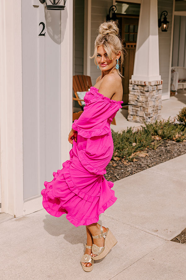 Toes In The Sand Smocked Midi In Hot Pink