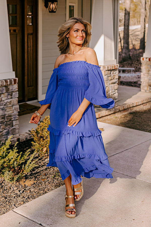 Toes In The Sand Smocked Midi In Royal Blue