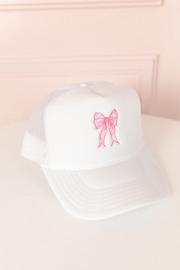 Coquette Crush Embroidered Trucker Hat In White