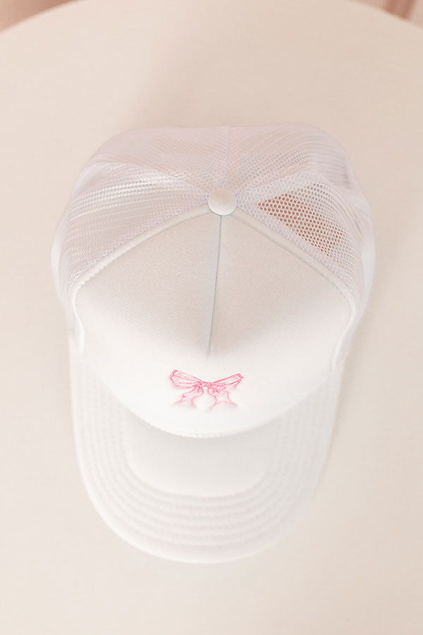 Coquette Crush Embroidered Trucker Hat In White