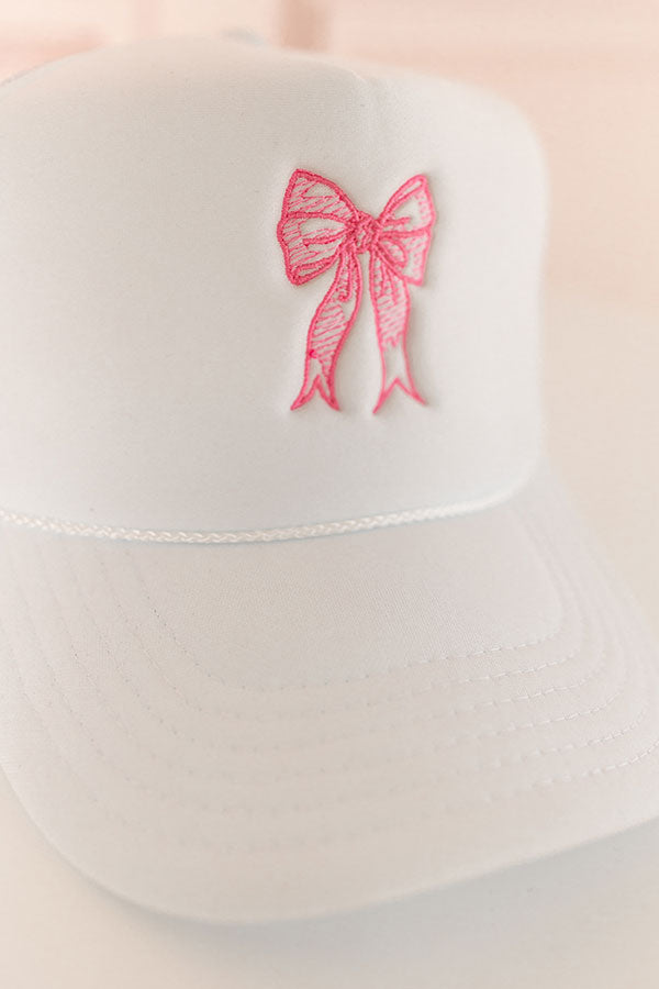 Coquette Crush Embroidered Trucker Hat In White