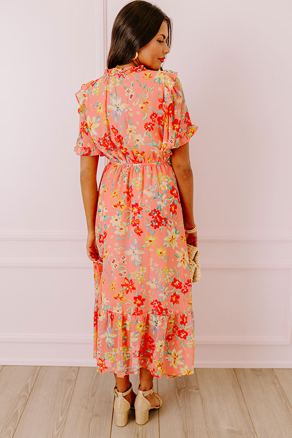Floral Flair Midi In Coral